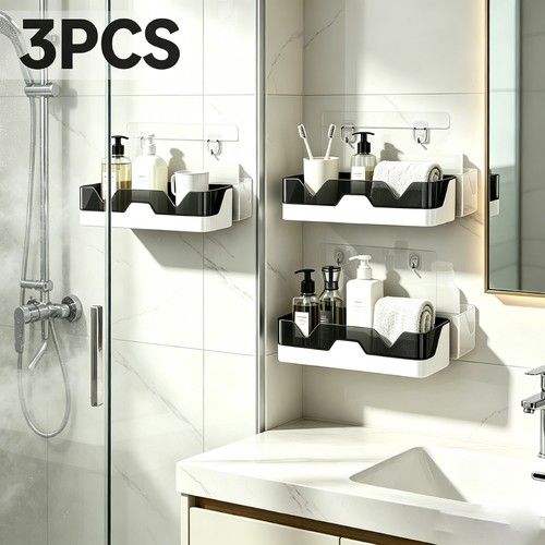 1/2x Plastic Shower Shelf Bathroom Caddy Rack Storage Organiser No Drilling