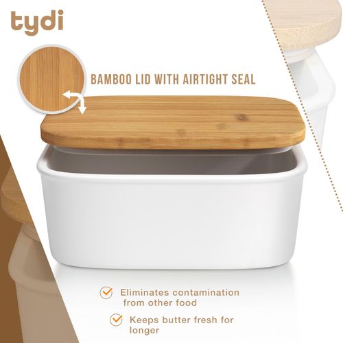 Butter Dish With Lid Ceramic Porcelain Storage Container Kitchen Holder White UK — image 7