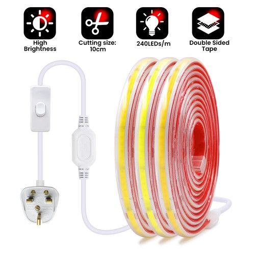 COB LED Strip Lights 220V Dimmable Selfadhsive Flexible Tape IP67 Outdoor Light