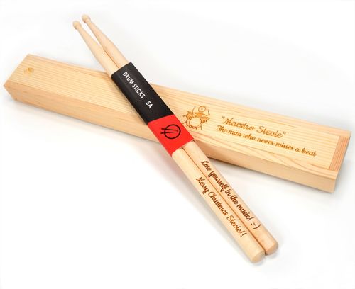 Personalised Custom Drum Sticks 5A + Optional Gift Box | Engraved Gift Idea — image 1