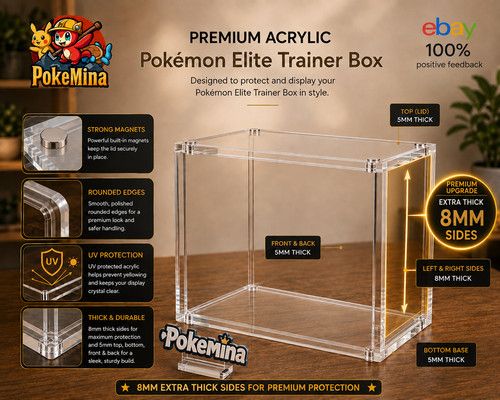 Pokemon Elite Trainer Box ETB Acrylic Magnetic Display Case UV Protection - 8mm