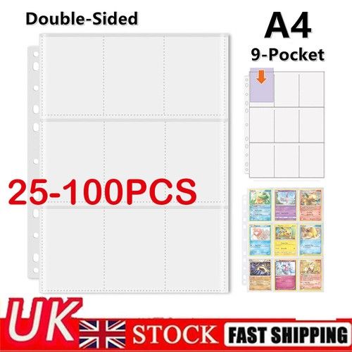 25-100PCS 9 Card Sleeves Pages Clear for 3 Rings Binder Pokemon Trading Cards UK