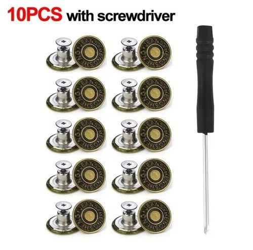 Metal Jeans Buttons Replacement Kit with Hand Screwdriver 17mm  Buttons