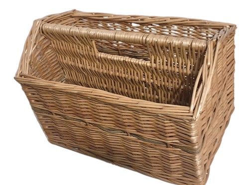 Vintage Wicker Magazine Paper Storage Basket Rack Carry Handle 15"×14"×11" VGC