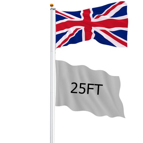 20/25FT Yard Telescopic Flagpole Aluminium Sectional Flag Pole Kit w/ UK Flag — image 1