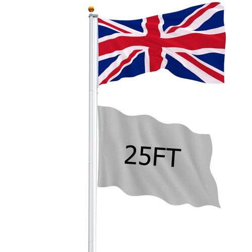 20/25FT Yard Telescopic Flagpole Aluminium Sectional Flag Pole Kit w/ UK Flag