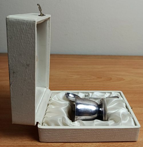 Silver Plated St Medard Christening Egg Cup Spoon Cased French Vintage Set Gift — image 3