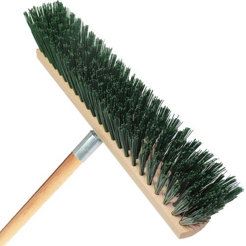 Heavy Duty Stiff Garden Broom Head and Handle Outdoor Sweeping Yard Brush GREEN
