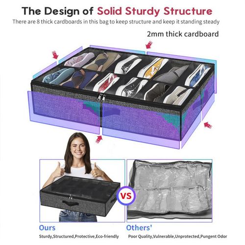 Under Bed Shoe Storage Organiser for 24 Pairs Clear Foldable Shoe Boxes Set of 2 — image 5