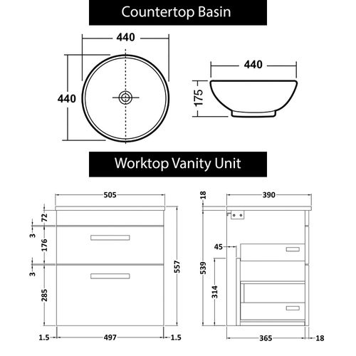 Bathroom Worktop Vanity Unit Countertop Basin 2 Drawer Wall Hung Multicoloured — image 2