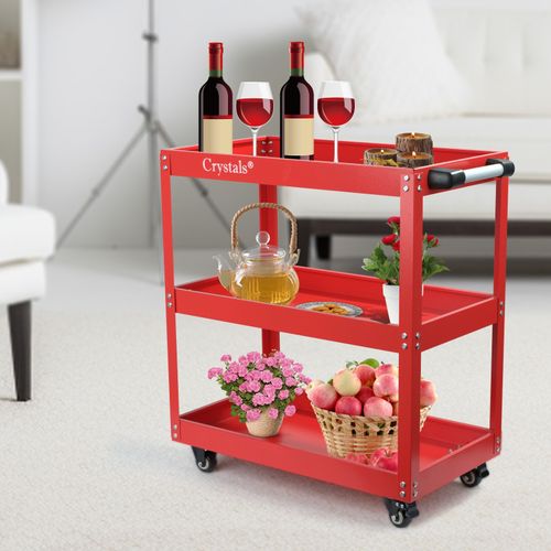 Tool Storage Heavy Duty Garage Trolley Workshop 3 Tier Wheel Cart DIY Red UK — image 2