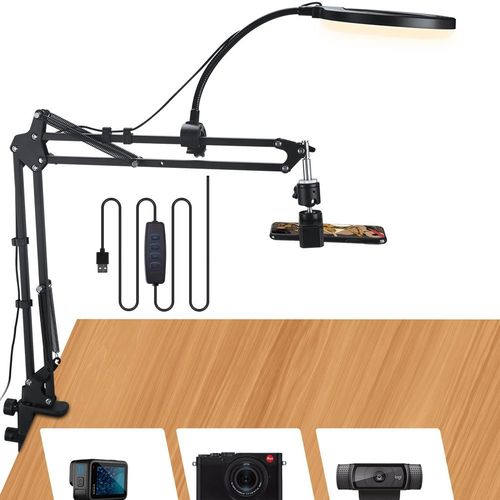Adjustable Overhead Phone Camera Mount with Ring Light Scissor Arm Stand Tripod — image 13