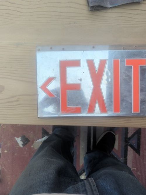 Vintage Double Sided Ceiling Mounted Lighted Exit Sign With Mirror Background