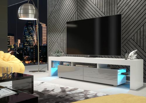 TV Unit TV Stand Cabinet Sideboard White High Gloss LED Storage 200cm Modern — image 4