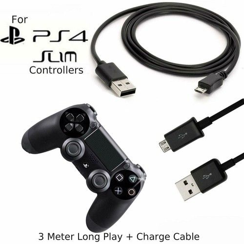 3m Long Charger Charging Lead Cable For PlayStation PS4 Slim Wireless Controller