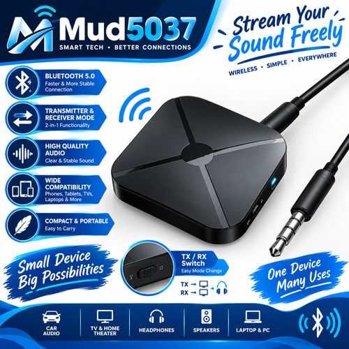 2 in1 Bluetooth 5.0 Wireless Audio Transmitter Receiver RCA To 3.5mm Aux Adapter