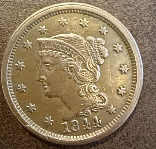 ***1844 Large Liberty Head Cent VF Looking W/ Mint Error In The Rim
