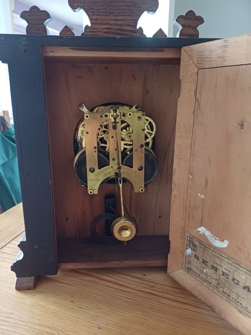 Ansonia Clock Co. Seneca 8-Day Strike Mechanical Wood Mantel Clock w Key Working — image 5