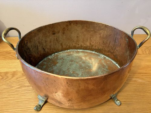 Beautiful Vintage Heavy Copper Deep Pan With Brass Handles Approx 2.6kg — image 2