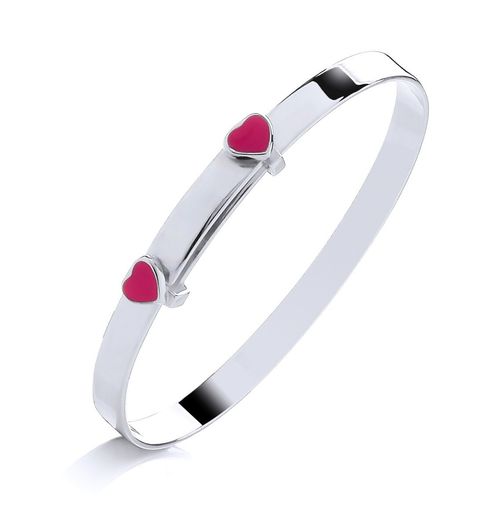 925 Sterling Silver Expanding Pink HEART Expanding Baby Bangle Girl Child's — image 3
