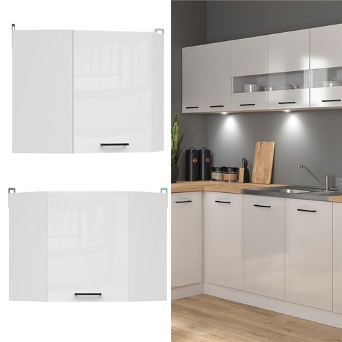 Corner Kitchen Cabinets Set Complete DIY Fitted 11 Units White Gloss Slab Junona — image 18