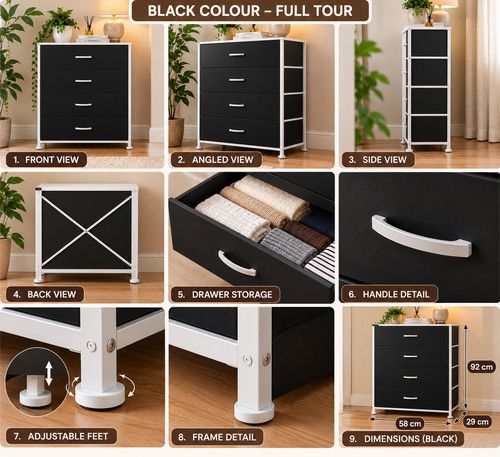 HomeNestLiving Modern 4 Drawer Chest of Drawers Bedroom Storage Cabinet Unit