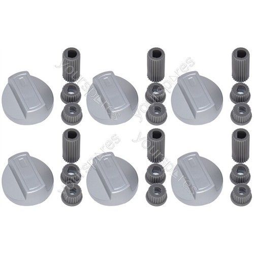 6 X New World Universal Cooker Oven Grill Hob Control Knob And Adaptors Silver