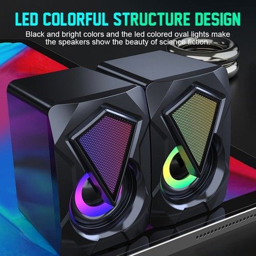 2x Wired Computer Speaker Loud Sound LED RGB Light for PC Laptop Stereo Desktop
