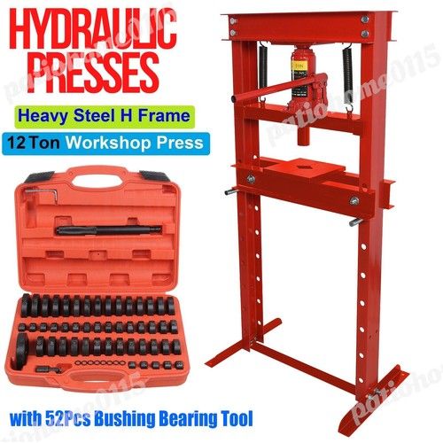 12 Ton Workshop Hydraulic Bench Press Garage & 52 Bearing Race & Seal Driver Set