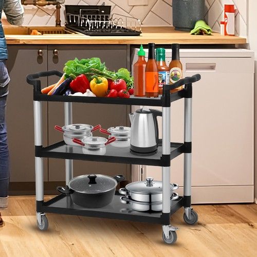3-Tier Utility Service Cart Storage Organizer Trolley with Swivel Rolling Wheels