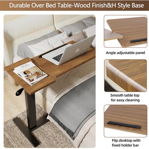 Overbed Table with Wheel Adjustable Height and Angle Home Desk Mobility Table UK — image 11