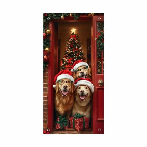 Christmas Santa Claus Front-Door Cover Xmas Hanging Banner Background Decoration — image 1