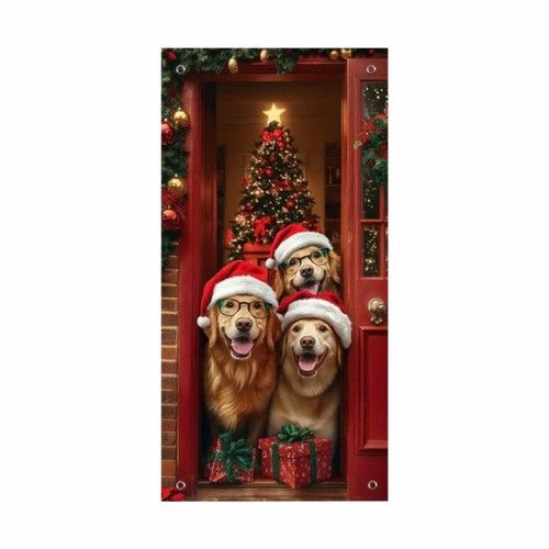 Christmas Santa Claus Front-Door Cover Xmas Hanging Banner Background Decoration