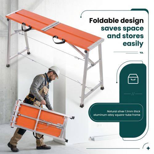 150x27cm Pro Foldable Aluminium Hop Up Work Platform Adjustable Scaffold Bench — image 2