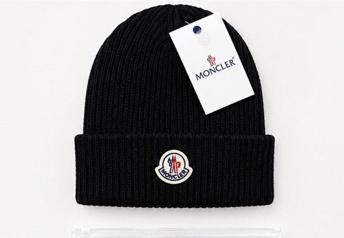 Moncler Black Ribbed Knit Beanie Hat Men One Size Winter UK Fast 2 day delivery 
