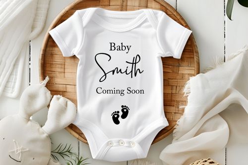 Personalised Baby Announcement Bodysuit, Vest, Coming Soon, Baby Name — image 1