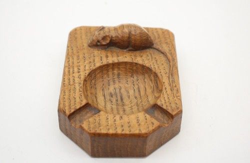 Vintage Hand Carved Robert ‘Mouseman’ Thompson Oak Ashtray –with Signature Mouse
