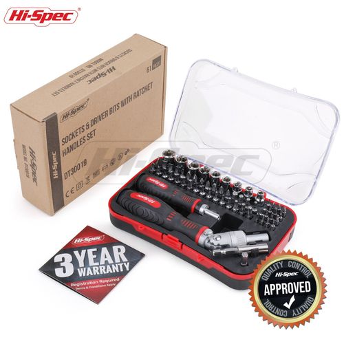 Screwdriver Bits Socket Set 61pc 1/4in Hex Torx, Right-Angle Ratchet - Hi-Spec — image 7