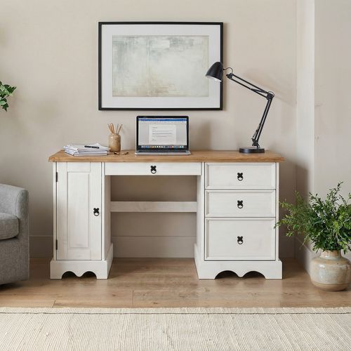 Corona Computer Desk White Office Dressing Table Solid Wood Mexican Pine Wooden — image 1