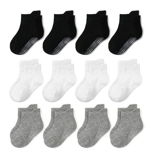 12 Pairs Toddler Non Slip Socks Cotton Grip Baby Kids Boys Girls Ankle Low Cut