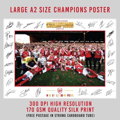 Large A2 Arsenal Premier League Champions 2025/26  High Quality 170gsm Poster