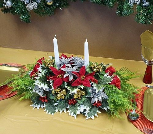 Artificial Christmas Table Centrepiece Poinsettias Roses Berries Holly Xmas Ivy2
