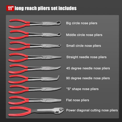 9pcs Extra Long Nose Reach Bent Straight Side Cutter Pliers Plier Set 11" UK — image 6