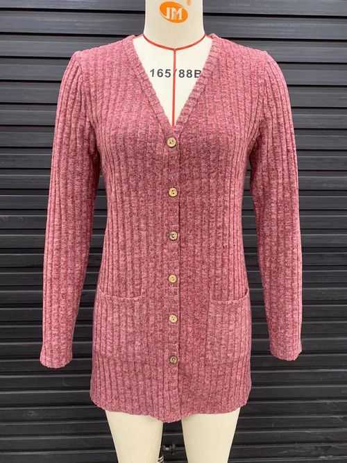 Ladies Knitted Coat Cardigan Buttons Up Long Sleeve Stretch Jumper Long Top SIZE — image 4