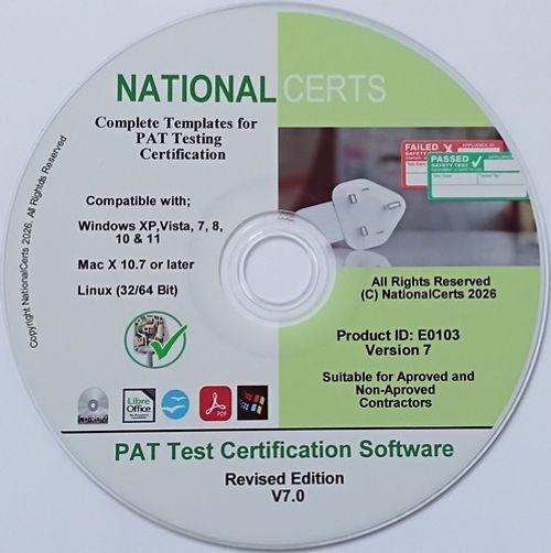 PAT TEST CERTIFICATE PAT TESTING FORMS Portable appliance V7 BY NATIONALCERTS