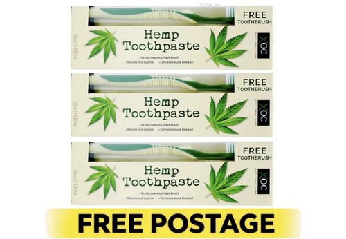 3x HEMP Toothpaste + FREE Brush - Organic Hemp Oil | Fluoride Free | Vegan-100ml — image 1