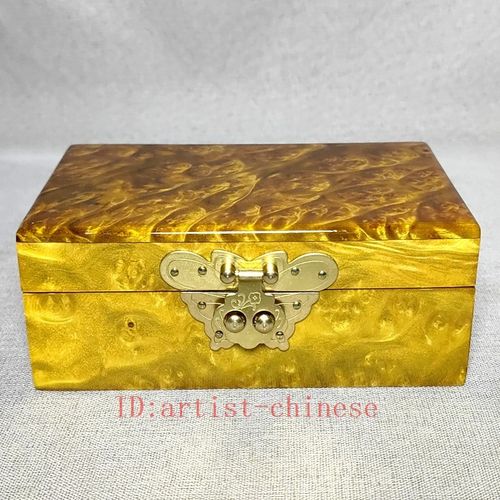 5.9"Collection Old China Gold-rimmed Nanmu Wood Carved Jewelry Box Storage Box — image 4