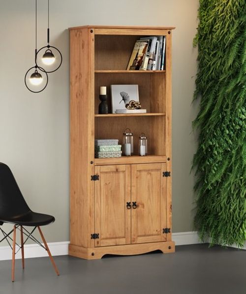 Corona Bookcase 2 Door Large Display Dresser Solid Wood Mexican Pine Wooden