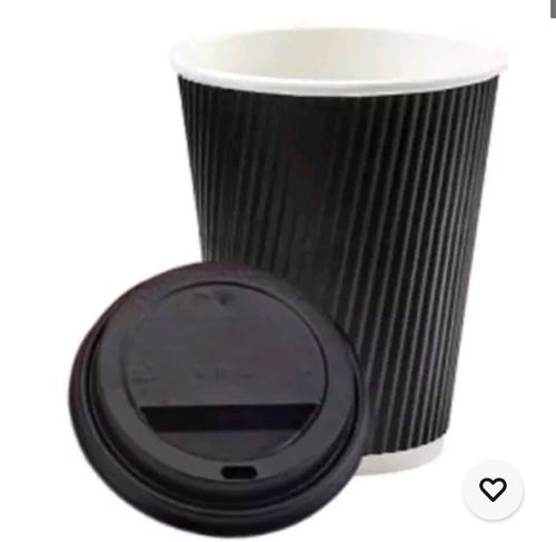 12oz Disposable Black Ripple Paper 1000 Cup with Lids For Hot & Cold Drink — image 1