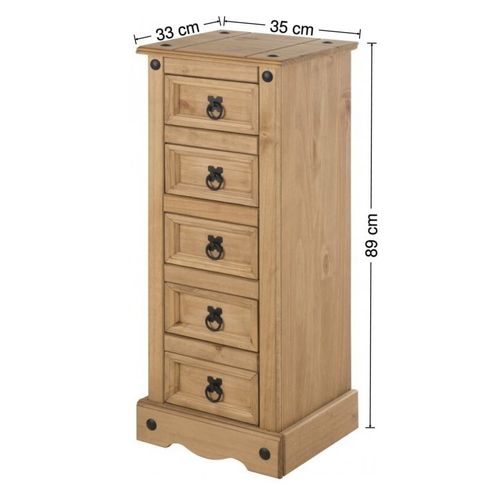 Corona Chest of Drawers 5 Drawer Bedside Narrow Cabinet Table Solid Wood Mexican — image 5